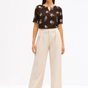 Calça Pantalona de Alfaiataria Creponada Aveia Glicia