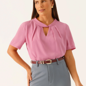 Blusa Manga Curta em Chiffon Rosa Eliana